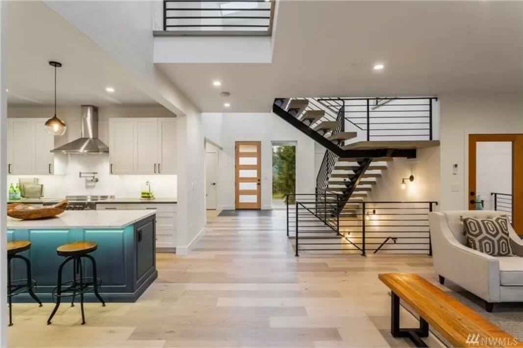 An open layout view of the great room and kitchen.