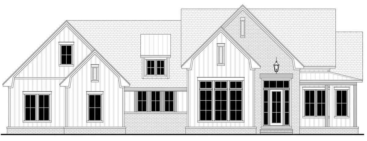 Front elevation sketch of the Remington Ridge 3-bedroom two-story modern farmhouse.