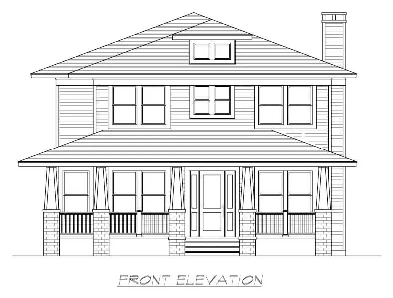 Front elevation sketch of the craftsman style two-story 4-bedroom Greenville home.