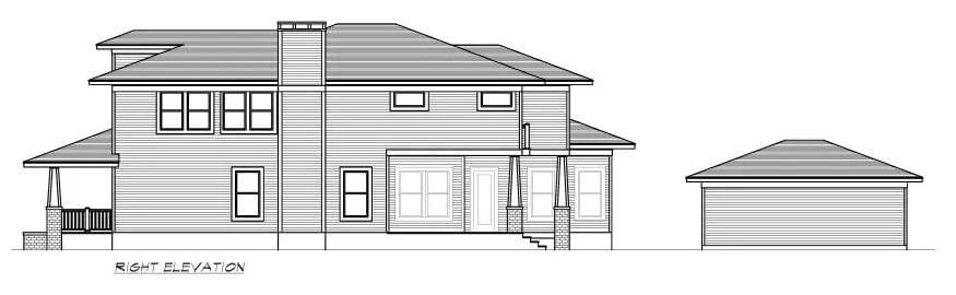 Right elevation sketch of the craftsman style two-story 4-bedroom Greenville home.