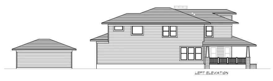 Left elevation sketch of the craftsman style two-story 4-bedroom Greenville home.