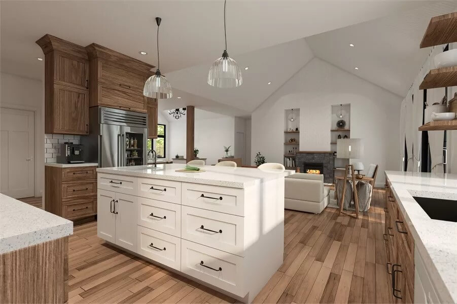 Kitchen island overlooking the great room.