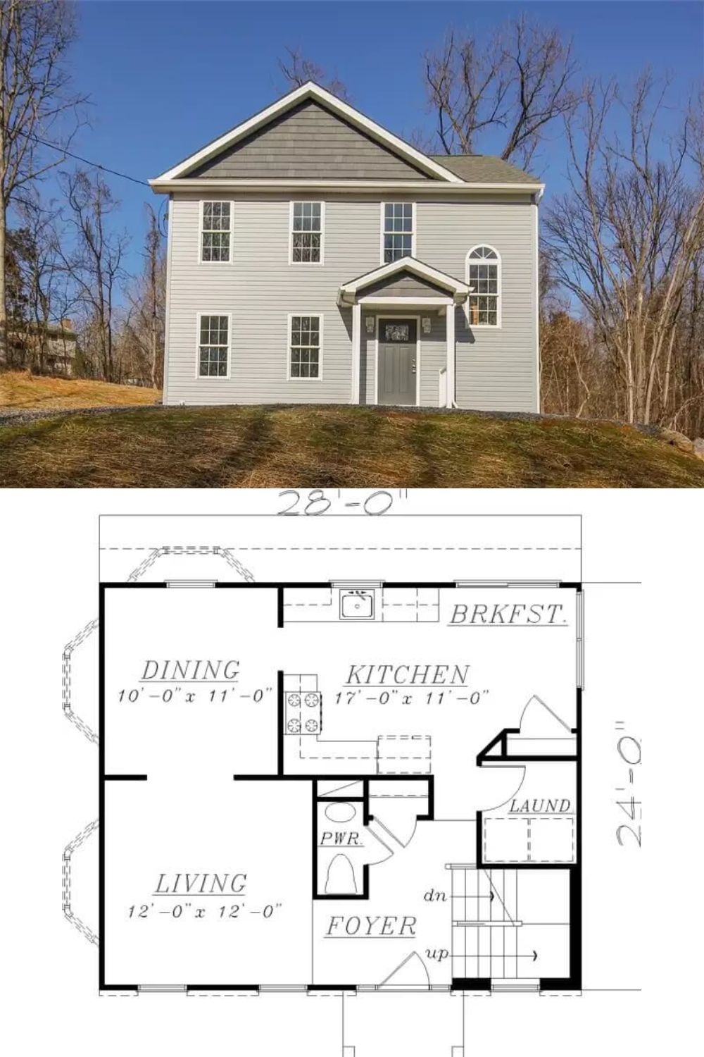 Clad in a clapboard siding, this two-story colonial home offers an affordable floor plan with 3 large bedrooms and 2.5 bathrooms. 