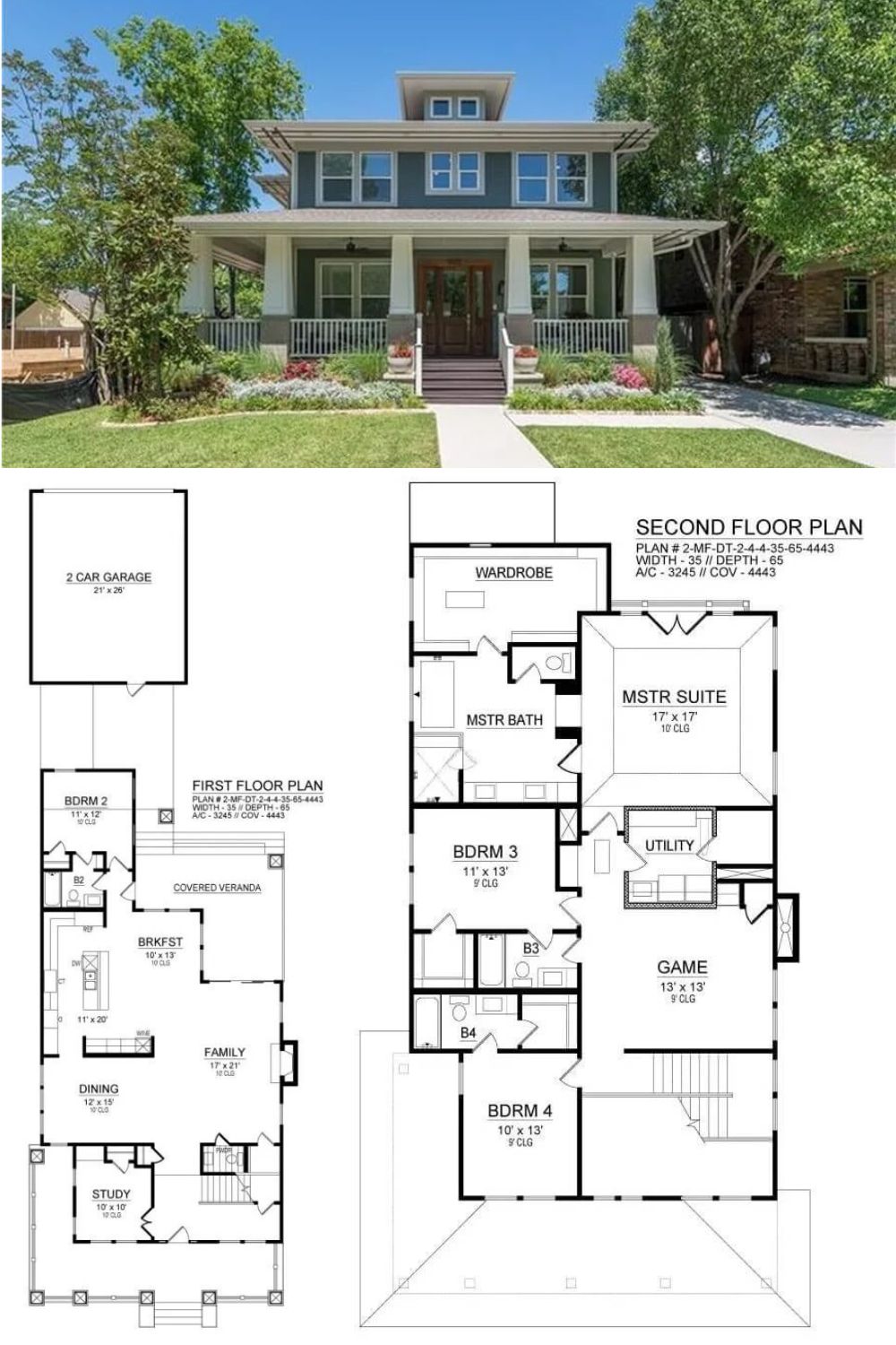 This two-story craftsman home exudes a traditional charm with classic clapboard siding, a center dormer, and an inviting front porch bordered by tapered columns.