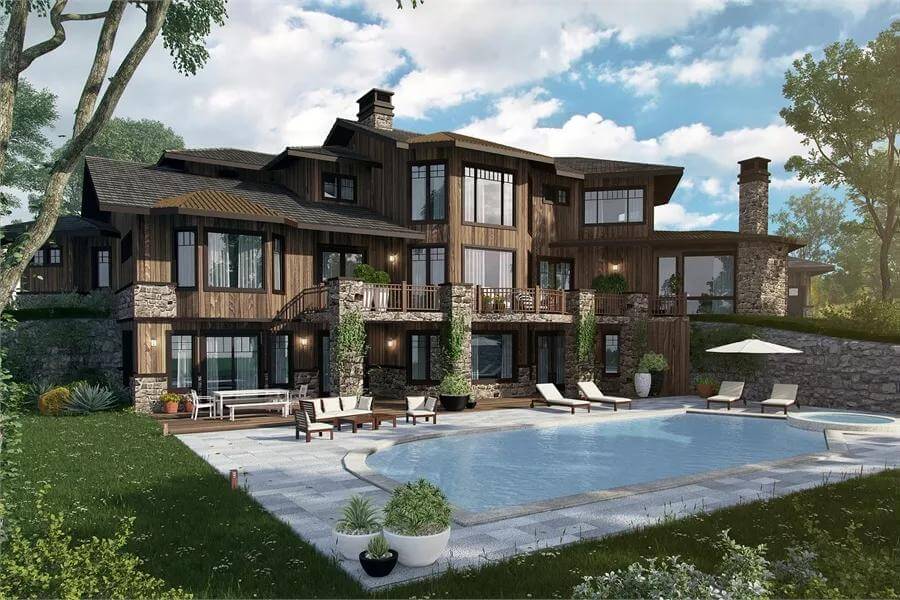 Rear rendering of the Spring Branch 4-bedroom craftsman style two-story home.