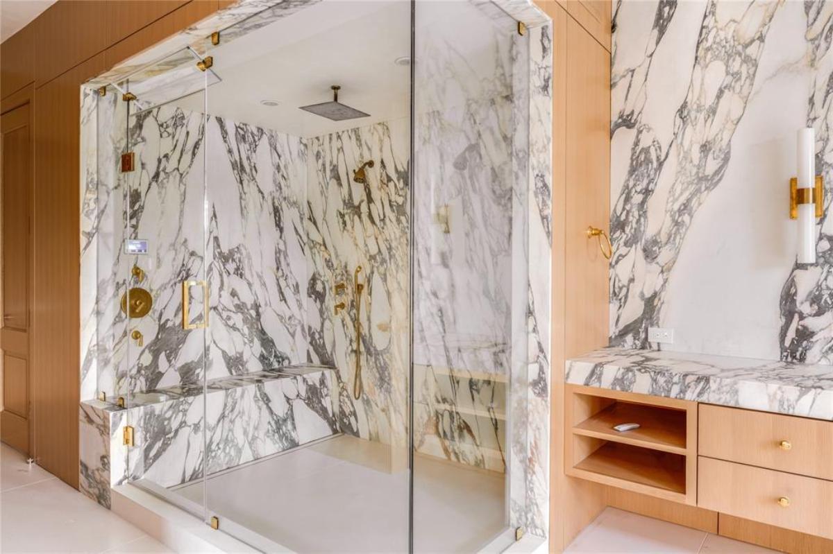 Bathroom with a walk-in shower.