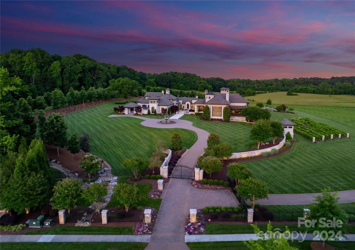 Aerial view of the 16,724 Sq. Ft. Mansion in Davidson, NC.