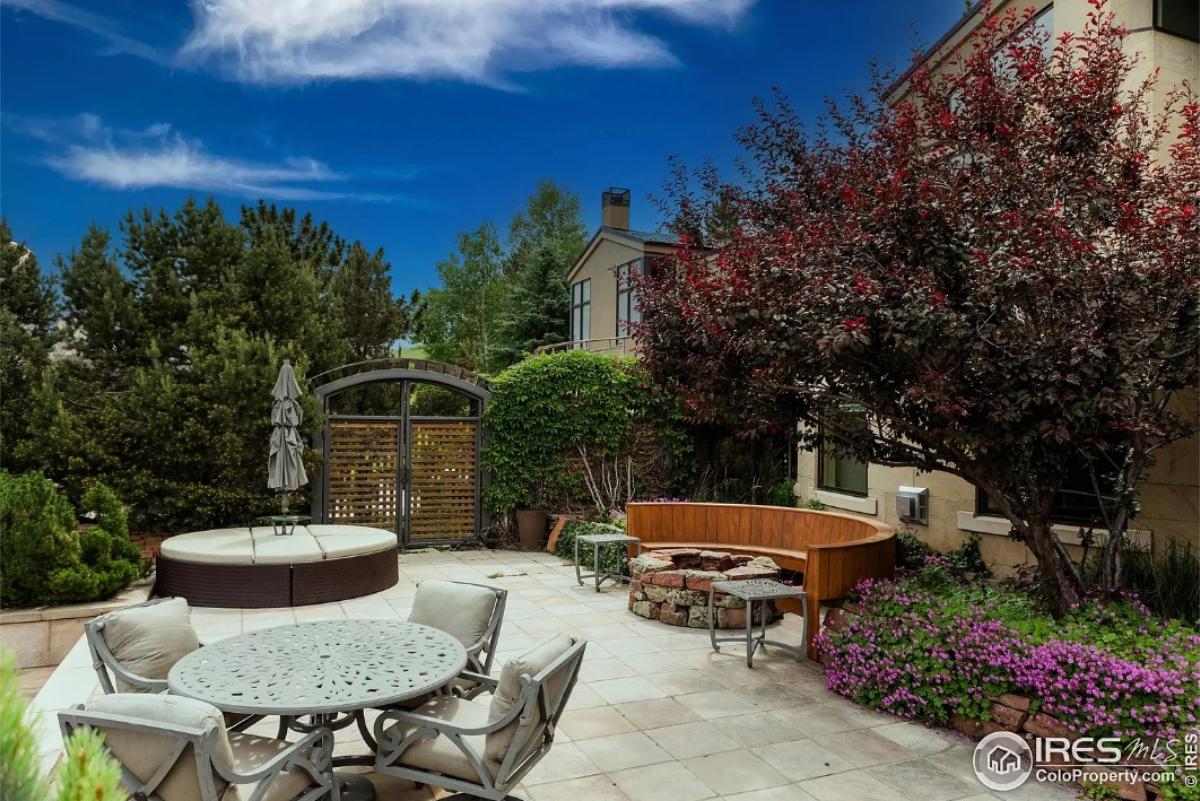 Backyard with a patio and a fire pit.