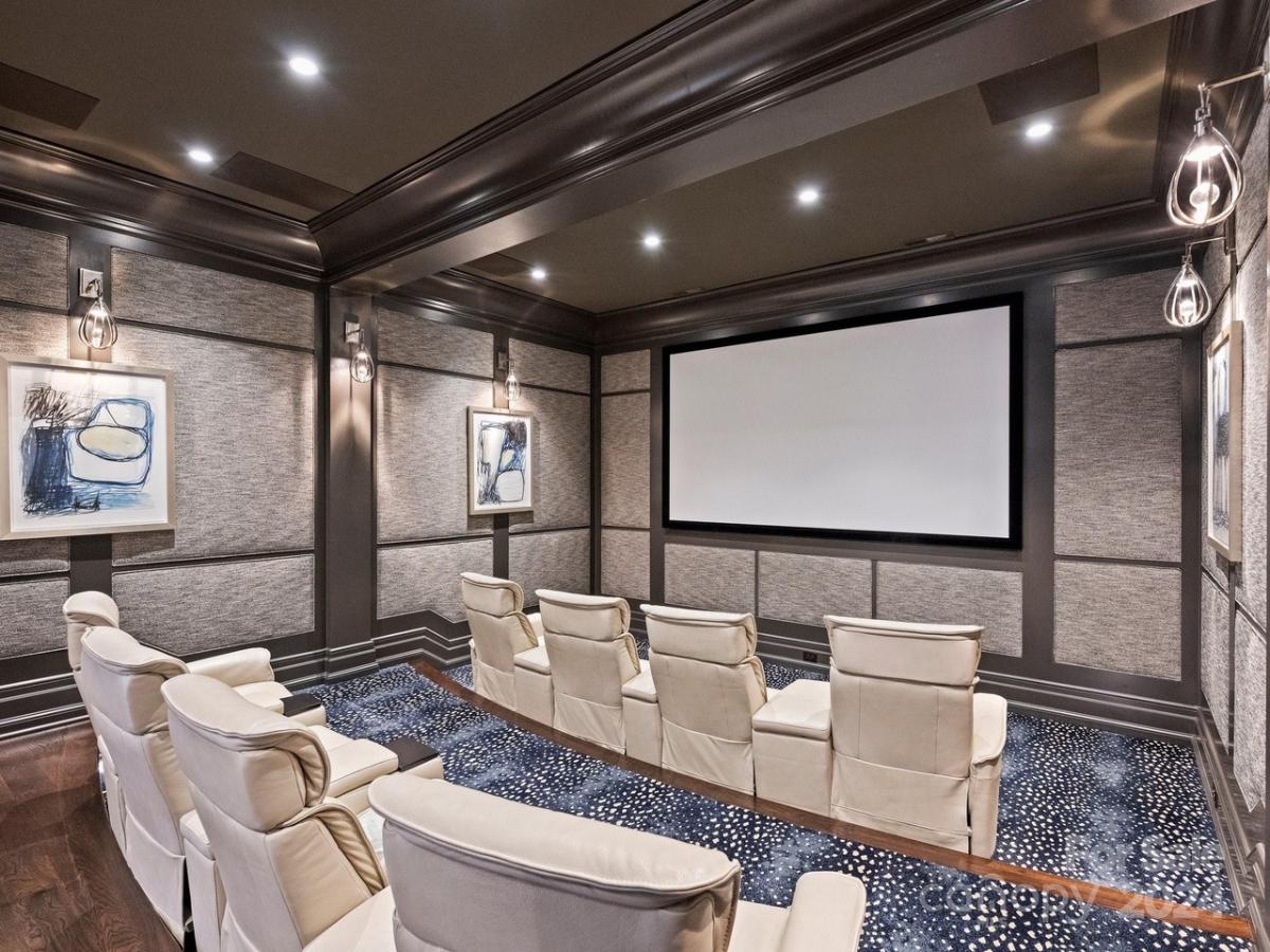 Home theater with custom lighting.