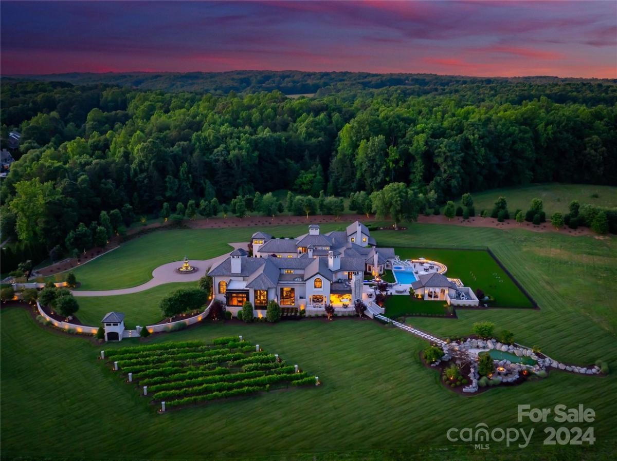 Aerial view of the 16,724 Sq. Ft. Mansion in Davidson, NC.