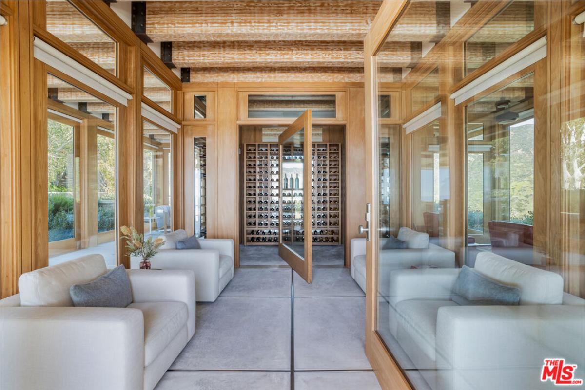 Wine cellar with couches.