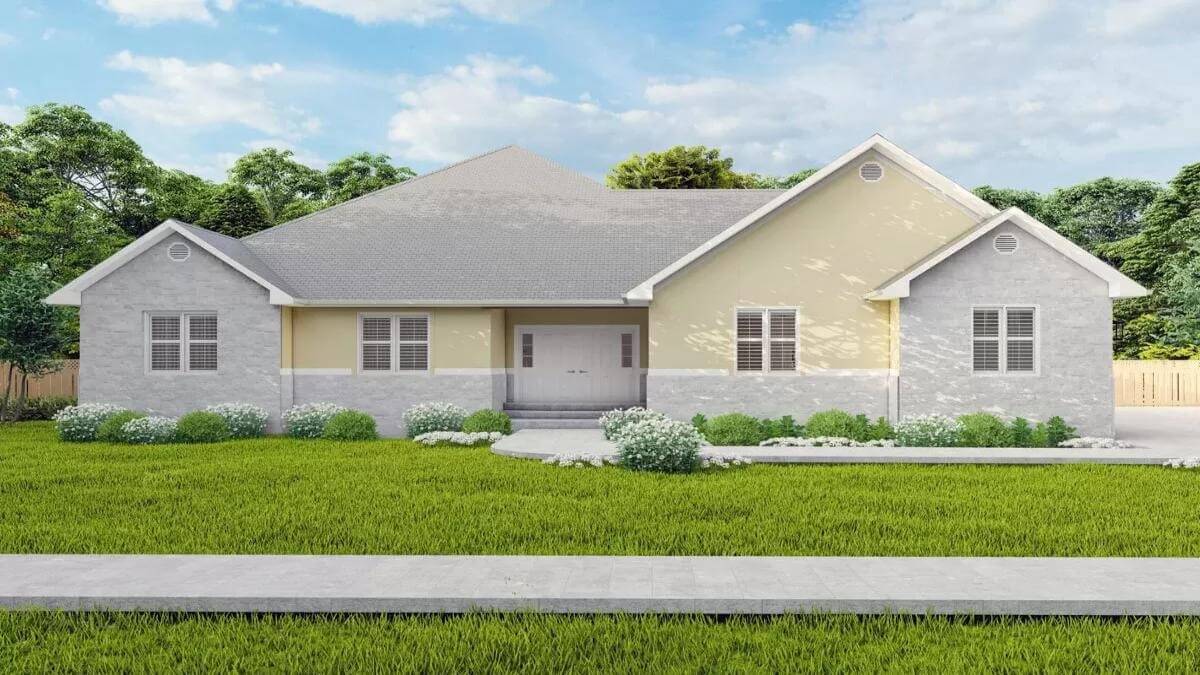 Single-Story Ranch Style 3-Bedroom Home with 3-Bay Garage and Basement Expansion (Floor Plan)