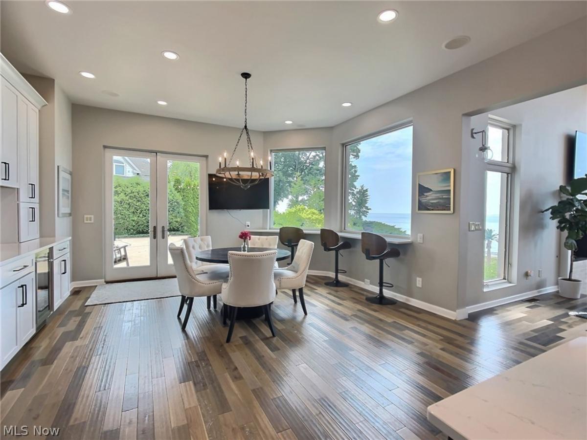 Breakfast nook with custom lighting.