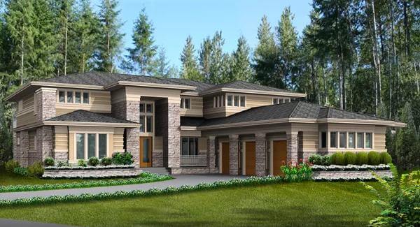 Front rendering of the 4-bedroom modern style two-story Greenleaf Retreat.