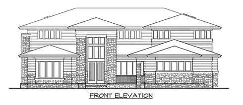 Front elevation sketch of the 4-bedroom modern style two-story Greenleaf Retreat.