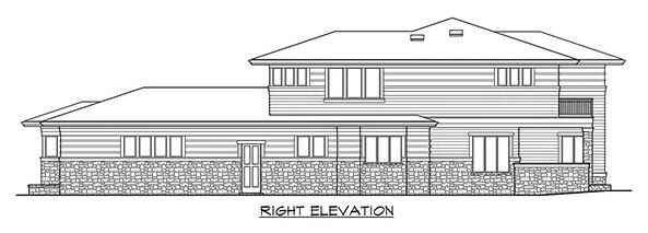 Right elevation sketch of the 4-bedroom modern style two-story Greenleaf Retreat.