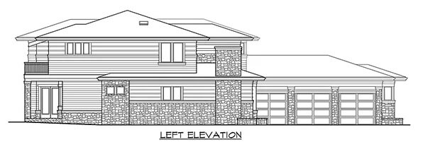 Left elevation sketch of the 4-bedroom modern style two-story Greenleaf Retreat.