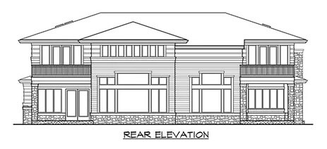 Rear elevation sketch of the 4-bedroom modern style two-story Greenleaf Retreat.