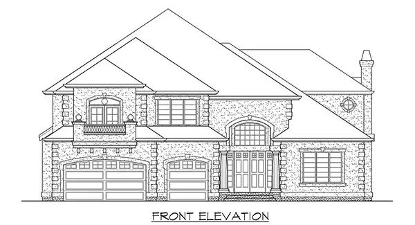 Front elevation sketch of the La Belle Fleur two-story 4-bedroom traditional home.