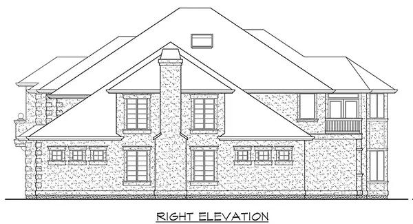 Right elevation sketch of the La Belle Fleur two-story 4-bedroom traditional home.