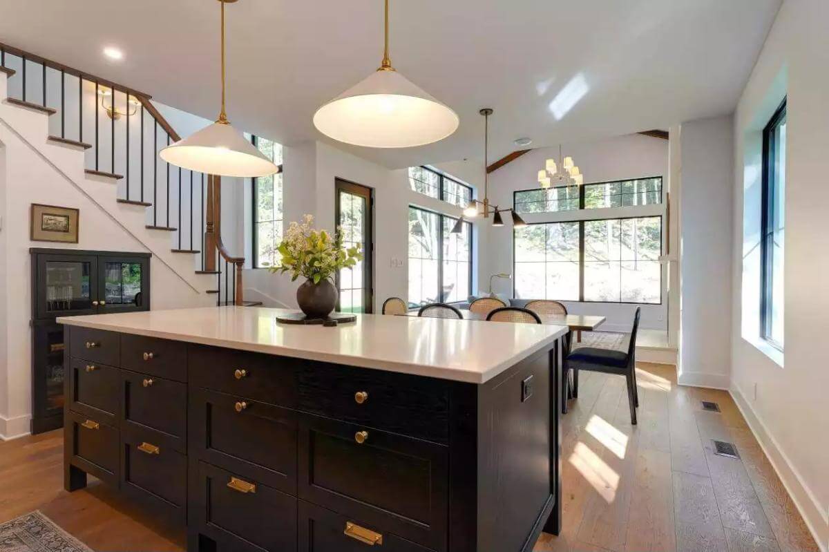 Kitchen island overlooking the dining area.