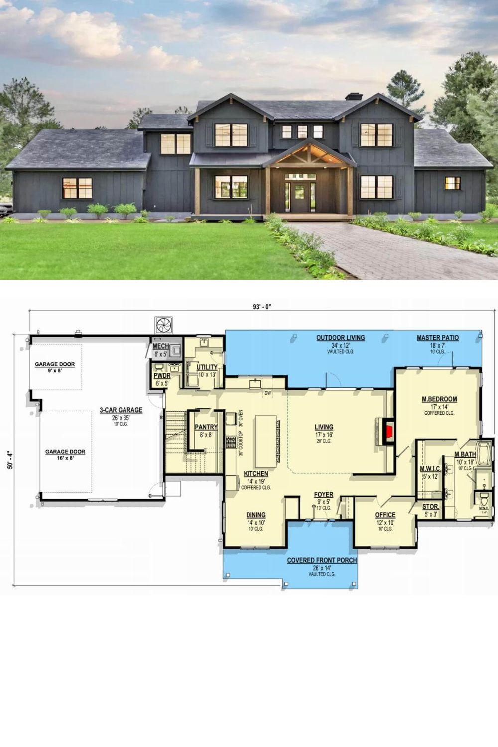 Board and batten siding, black-framed windows, and multiple gables adorned with decorative brackets and an exposed truss give this two-story craftsman home an exquisite curb appeal. It includes a 3-car side-loading garage and a welcoming front porch framed with rustic timbers.