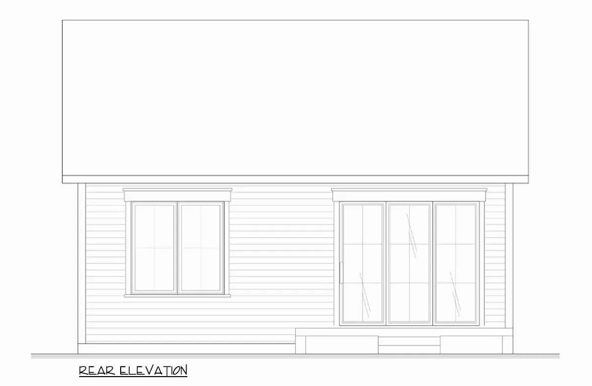 Rear elevation sketch of the single-story 3-bedroom bungalow.