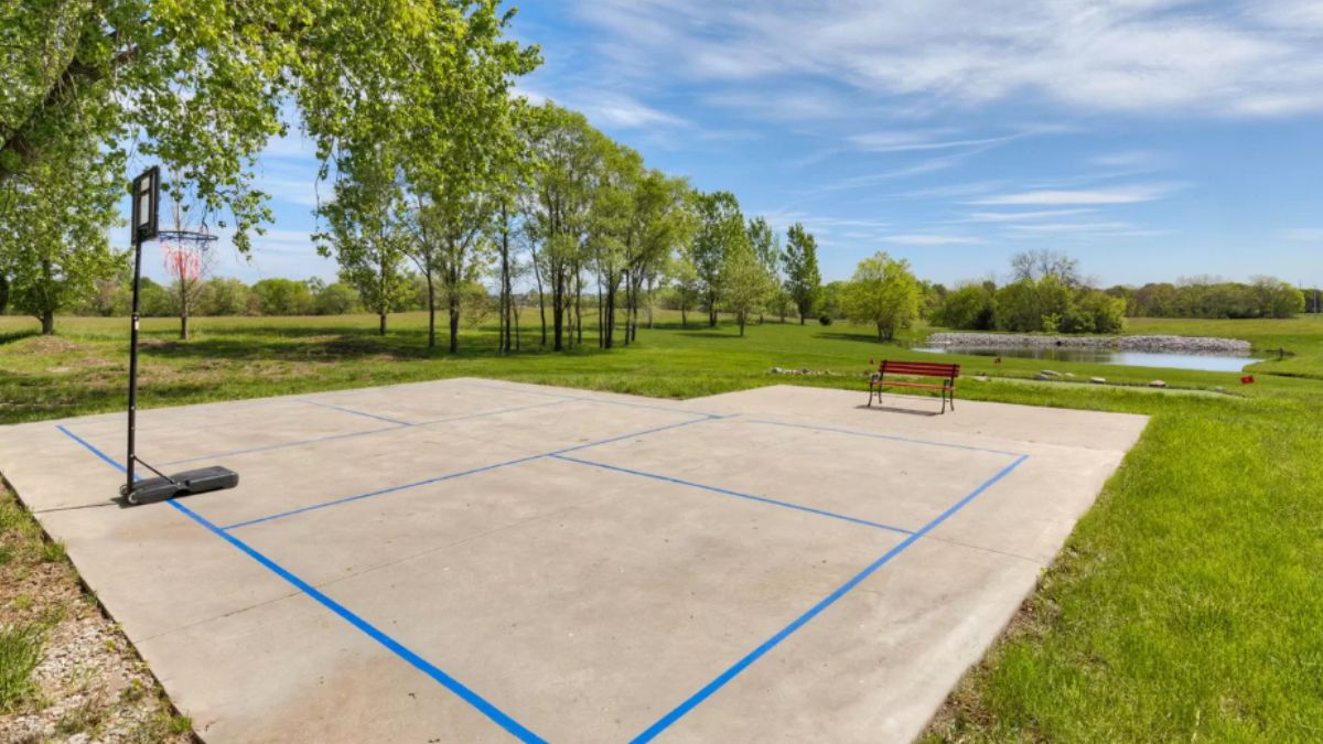 An outdoor basketball court.