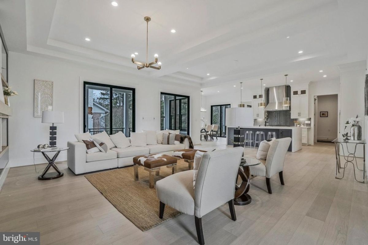 A great room combining living space, kitchen, and dining area.