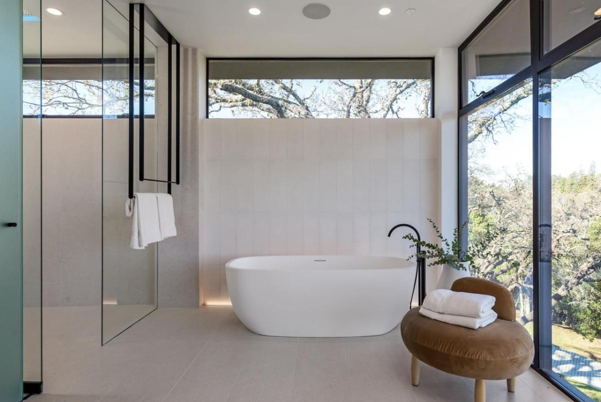 Bathroom with a soaking tub.