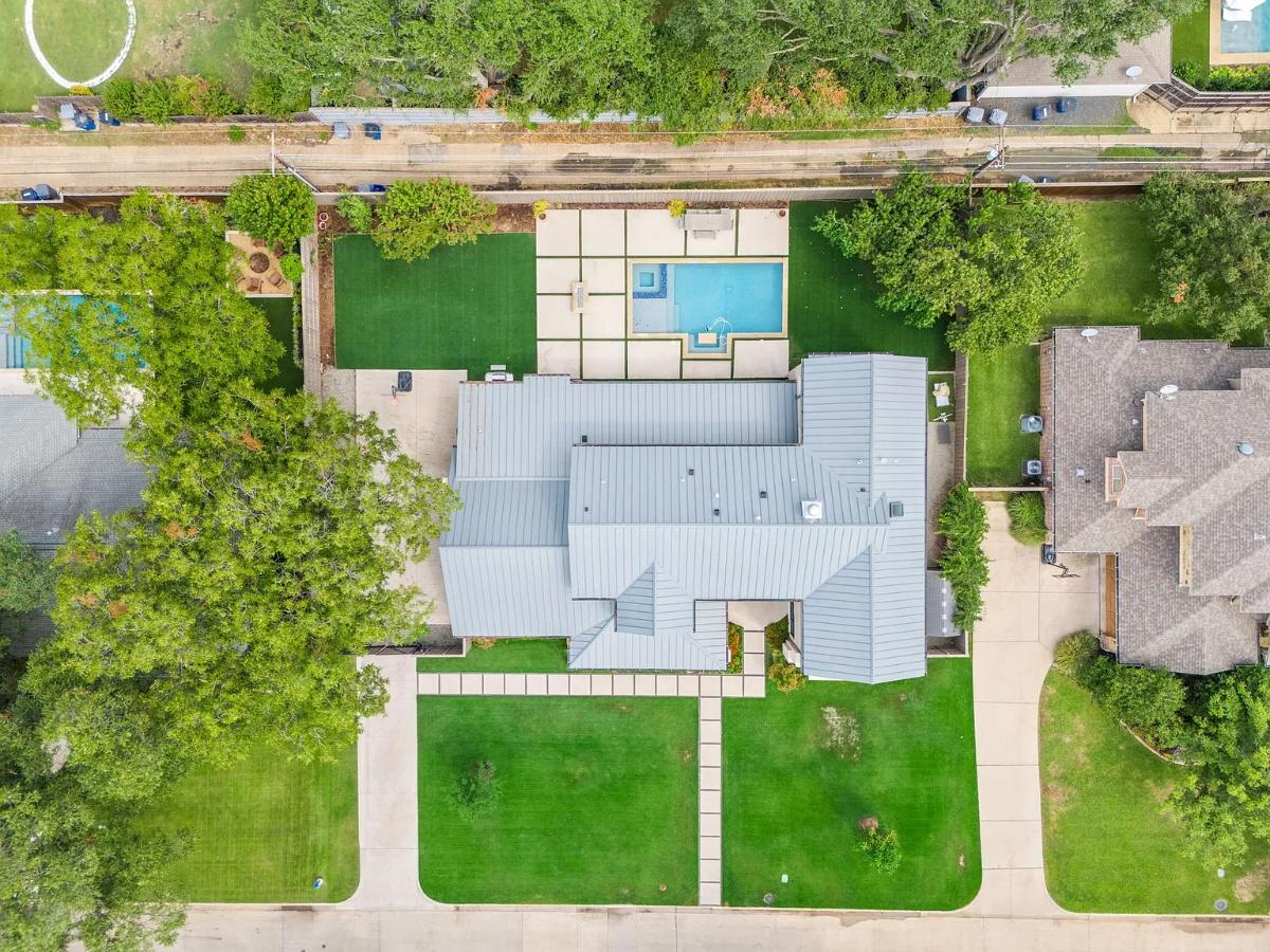 Aerial top view of the mansion.