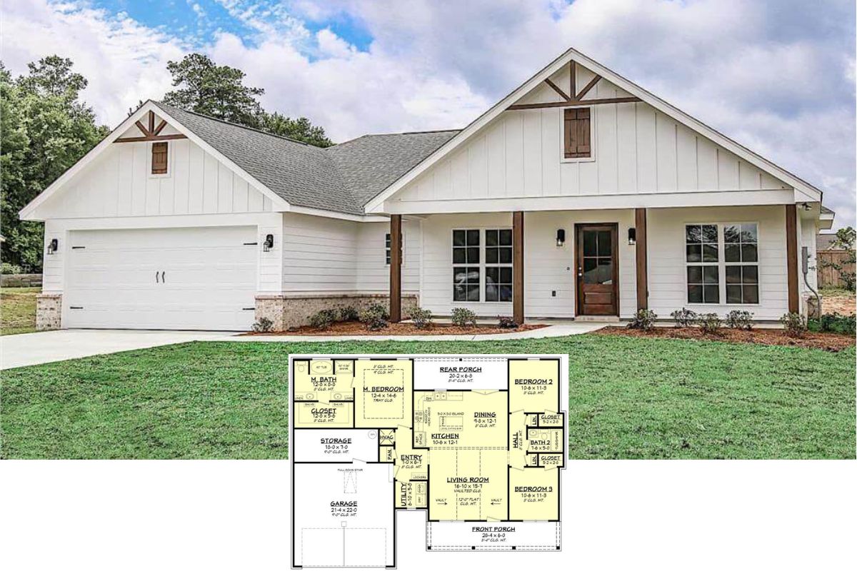 3-Bedroom Country Ranch with Covered Front Porch and Double Garage (Floor Plan)