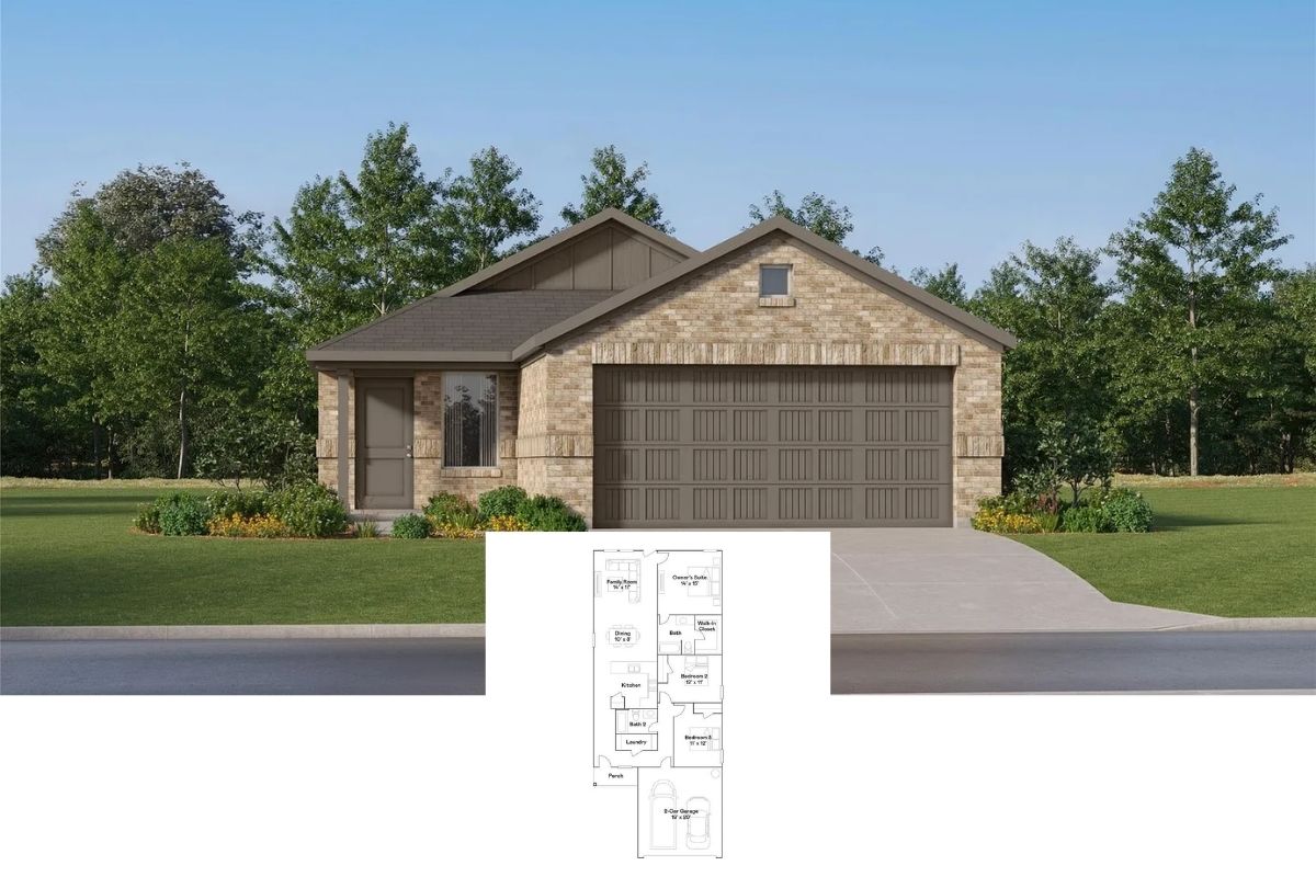 3-Bedroom Single Family Home with Porch and Two-Car Garage (1,451 Sq. Ft. Floor Plan)