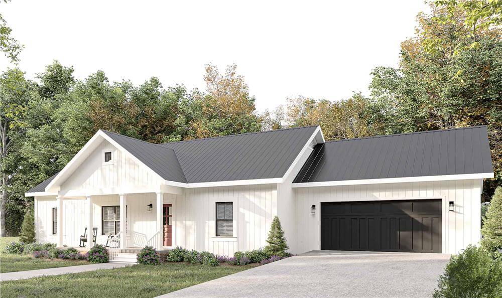 Modern Farmhouse-Style 3-Bedroom Home with 2-Car Garage and Dual Porches (Floor Plan)