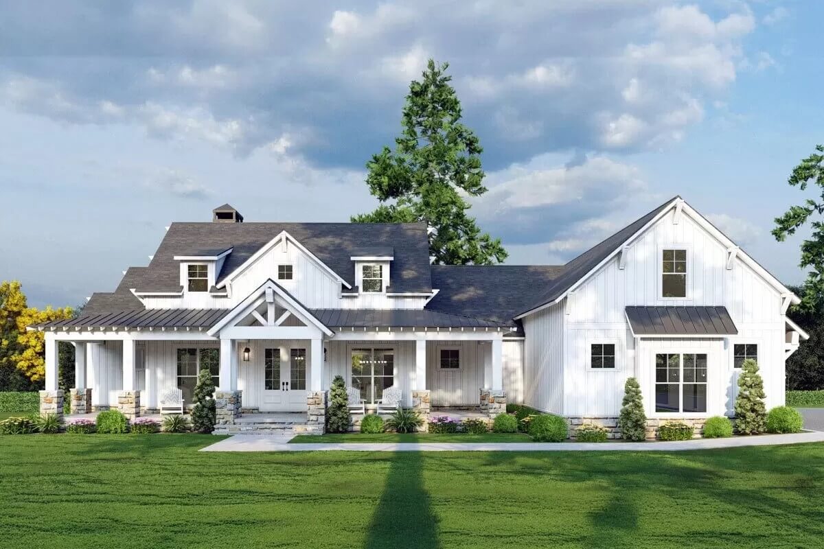 4-Bedroom Modern Farmhouse with In-Law Suite and Bonus Room (Floor Plan)