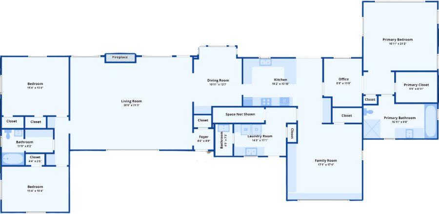 Spacious Floor Plan with Central Living Room and Fireplace Focal Point