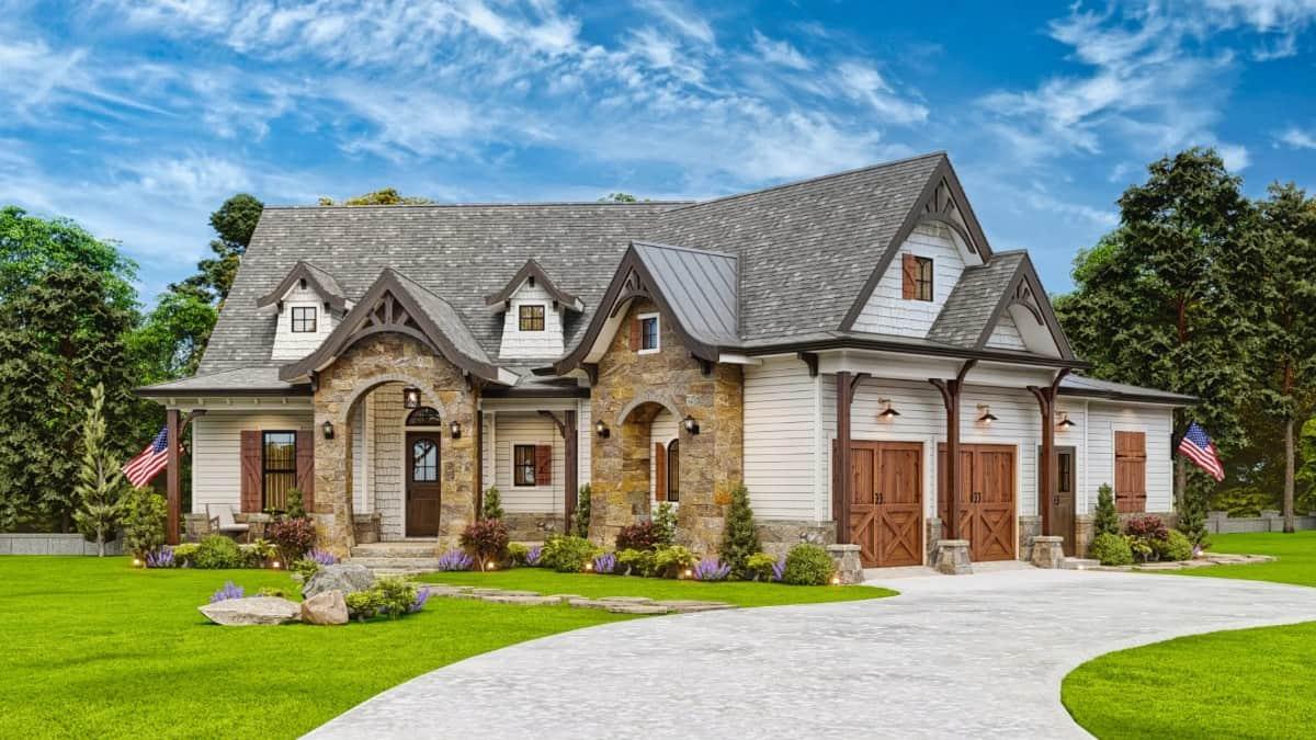 Charming Cottage with Stone Accents and Gabled Rooflines