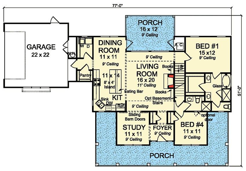 Explore This Functional Floor Plan with Dual Porches