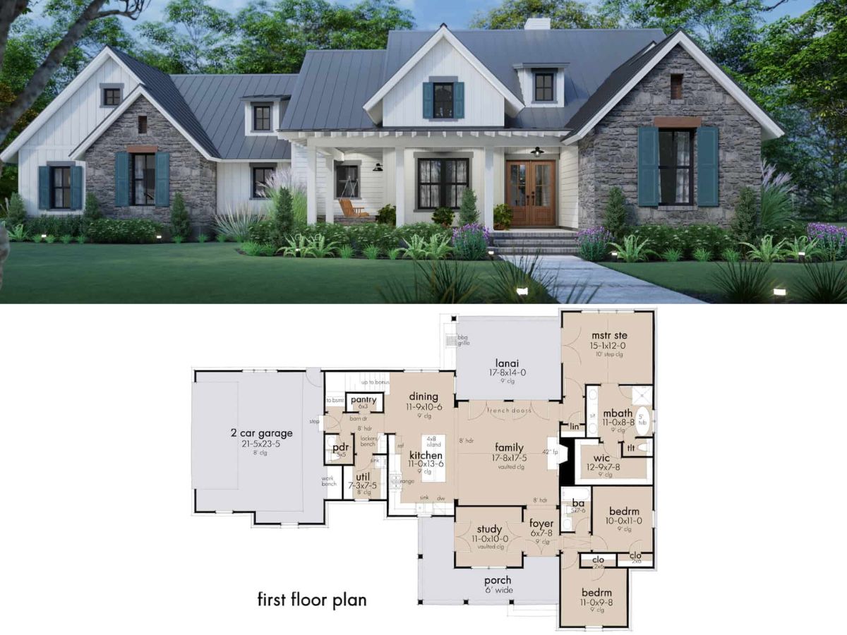 3-Bedroom Cottage-Style Farmhouse with 2-Car Garage (1,742 Sq. Ft. Floor Plan)