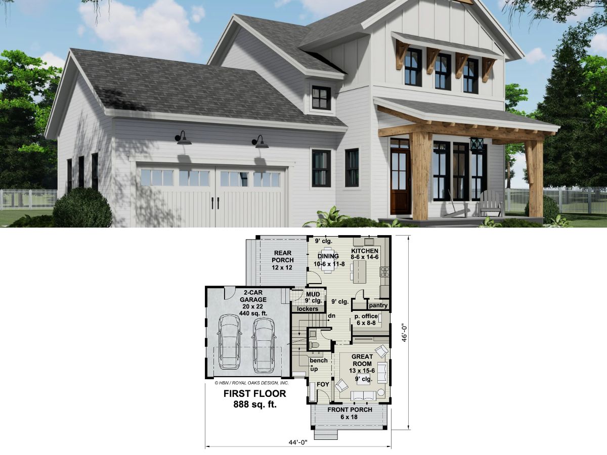 3-Bedroom Farmhouse with 2-Car Garage (Floor Plan)