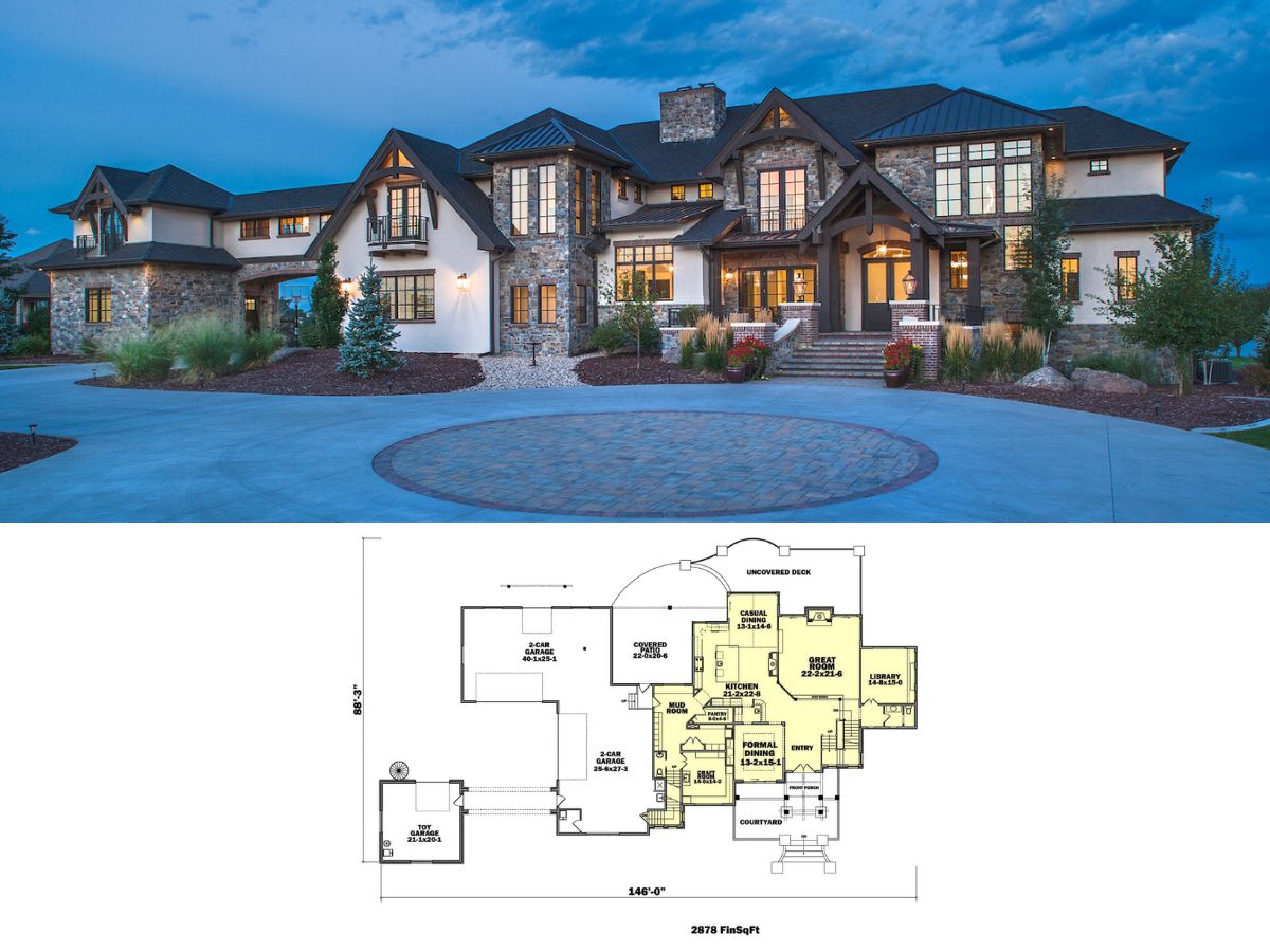 5-Bedroom European-Style Home with 5-Car Garage (Floor Plan)