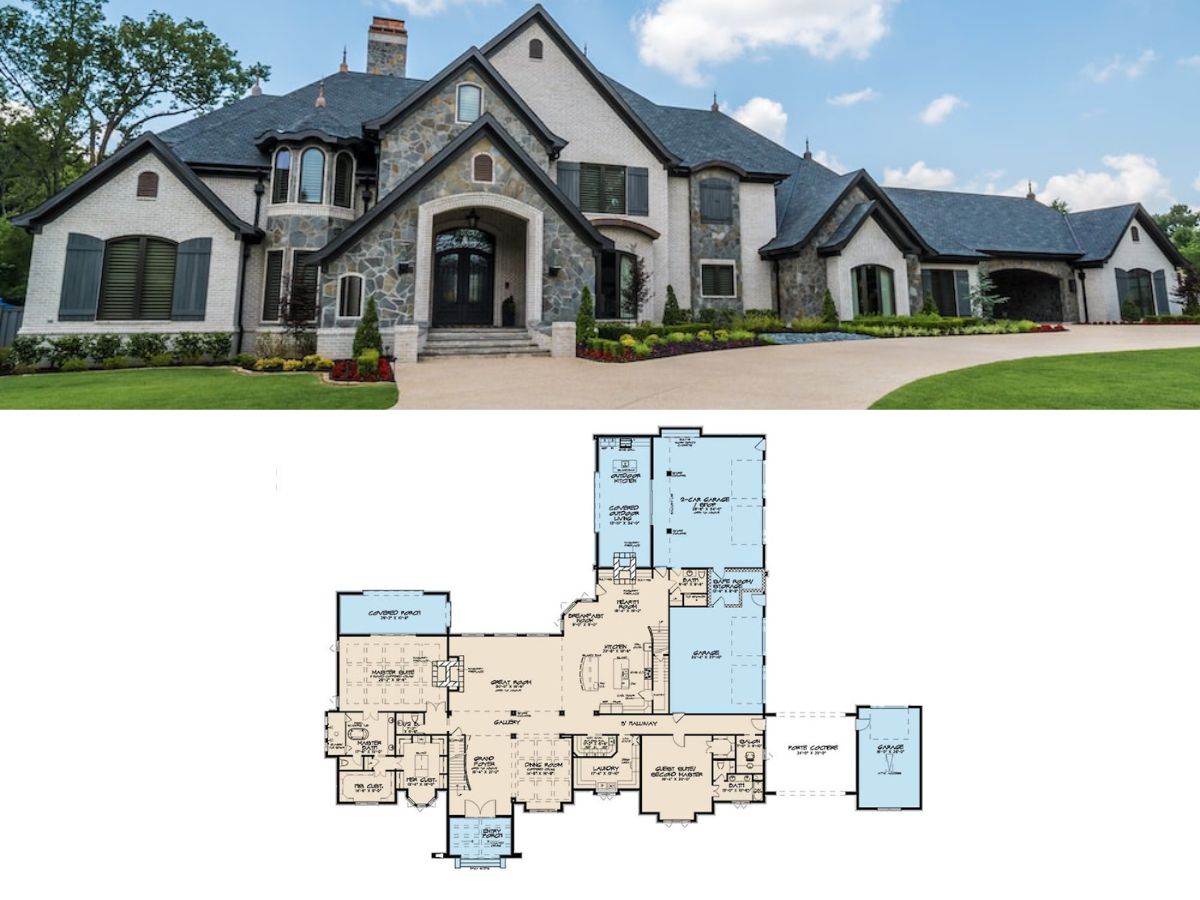 5-Bedroom European-Style Home with Split Master Bedroom (7,519 Sq. Ft. Floor Plan)