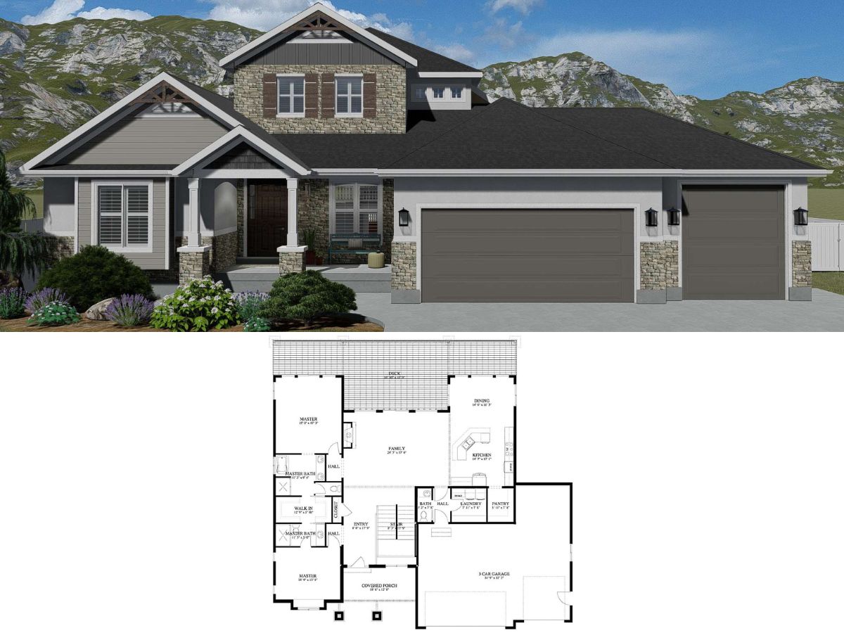 3-Bedroom Contemporary Home with Covered Front Porch (2,920 Sq. Ft. Floor Plan)