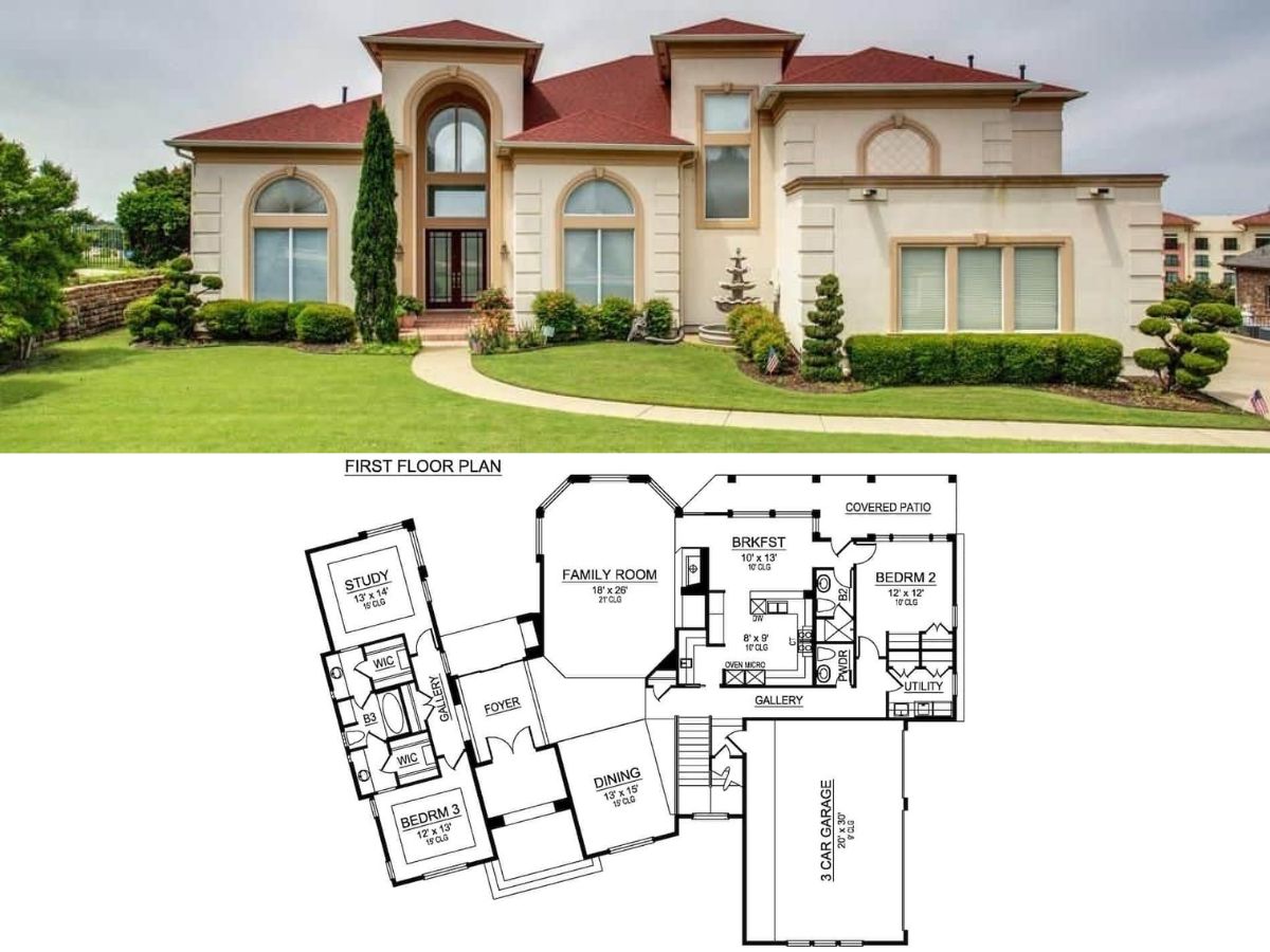 3-Bedroom Luxury Mediterranean-Style Home with Media Room (3,987 Sq. Ft. Floor Plan)