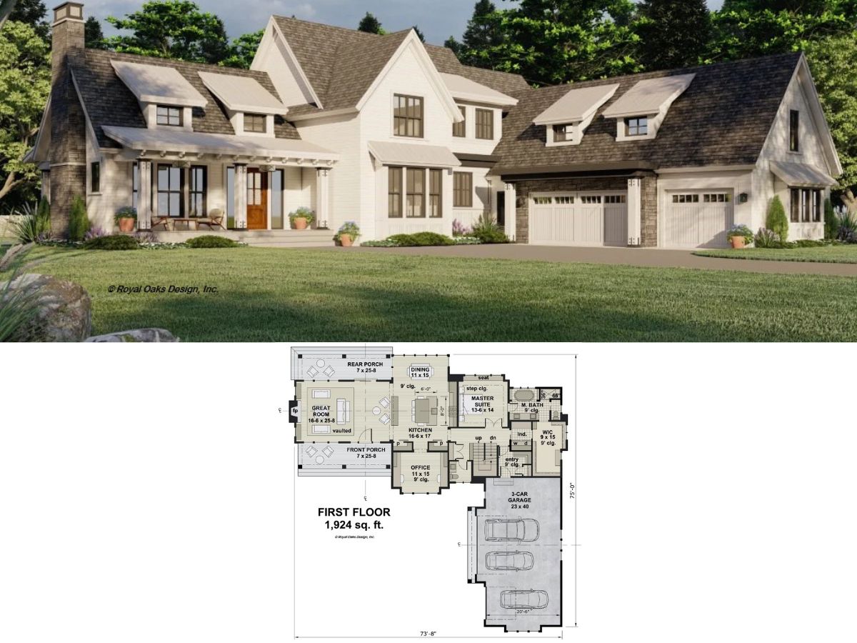 4-Bedroom Modern Farmhouse with Rear and Front Porch (3,052 Sq. Ft. Floor Plan)