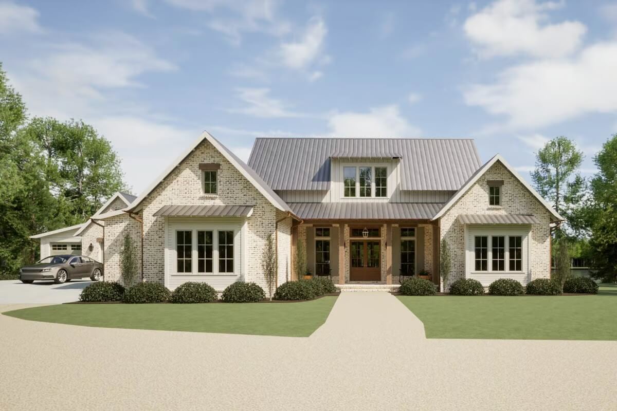 Modern Farmhouse-Style 3-Bedroom Brick Home with Multiple Garages and Jack & Jill Bath (Floor Plan)