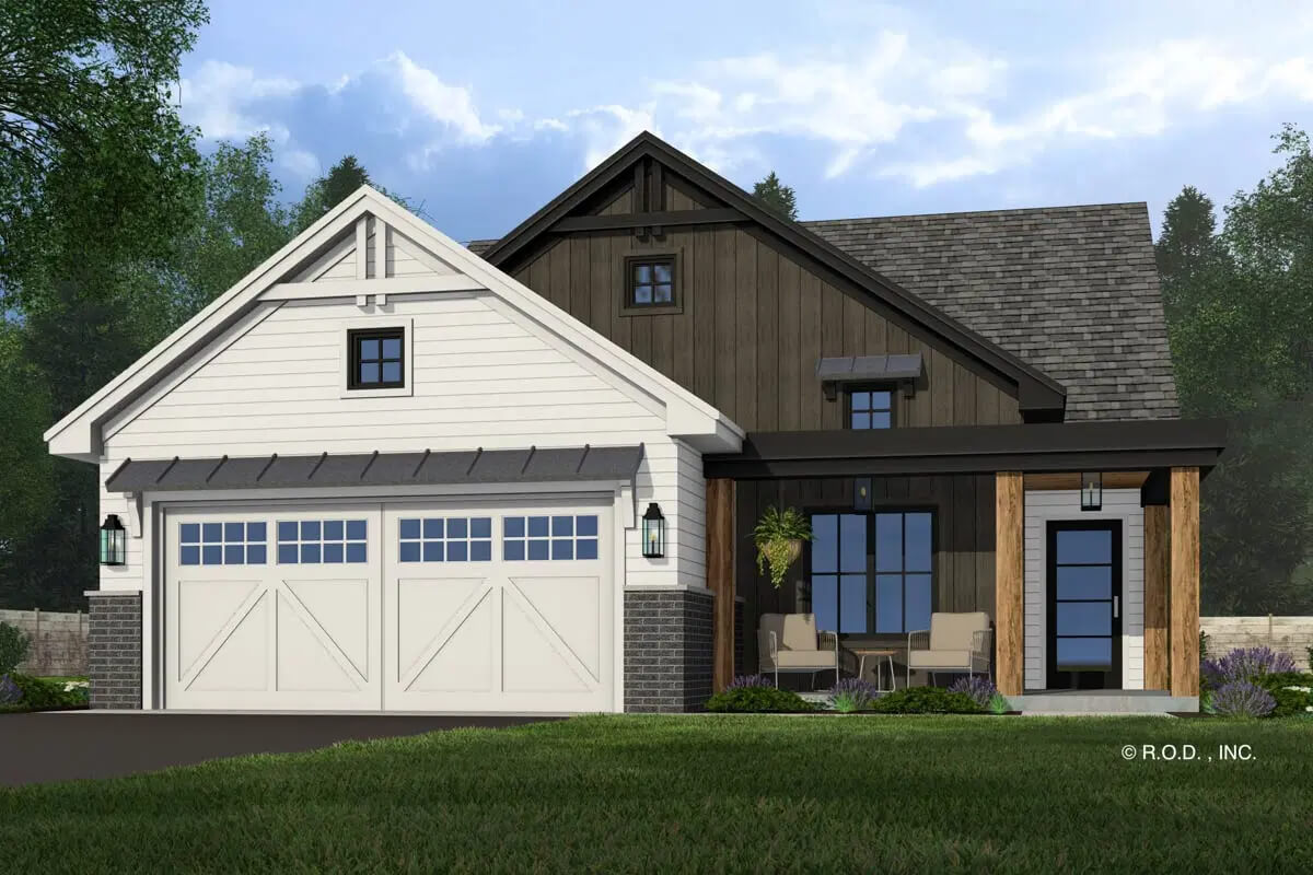 Transitional-3-Bedroom New American Home with Front Porch and Loft Above (Floor Plan)