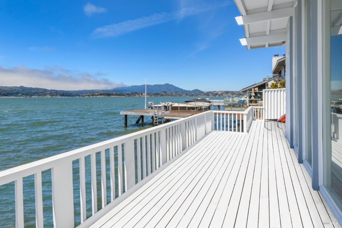 Side view of the waterfront deck and marina.