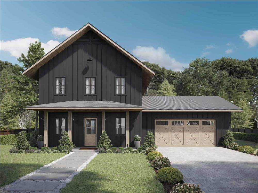 6-Bedroom Modern Farmstead Home with Front Porch and Covered Patio (Floor Plan)