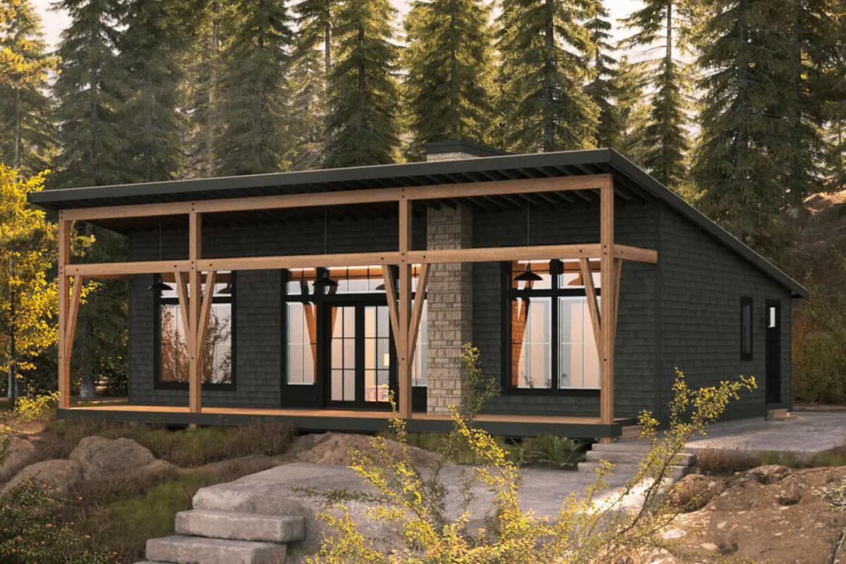 Modern 3-Bedroom Cottage with Covered Front Porch and Open-Concept Living (Floor Plan)